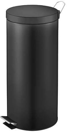 PROREGAL Runder Tretabfallsammler mit herausnehmbaren Kunststoff-Inneneimer | 30 Liter, HxBxT 64x30x33cm | Schwarz