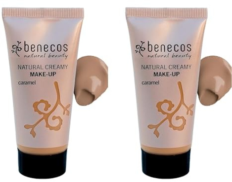 benecos Naturkosmetik - Creamy Make-up - flüssig - mattierend - vegan – caramel (Packung mit 2)