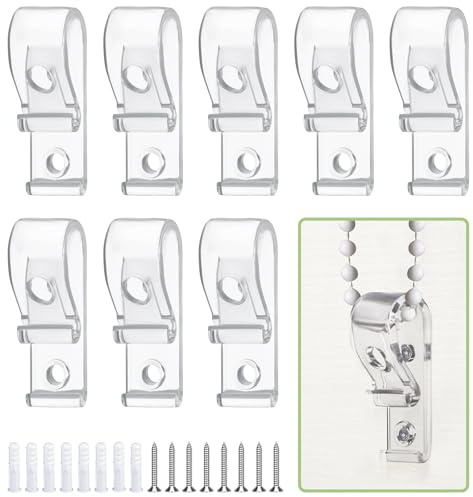 8 Pcs Clear Drapery Hardware Cord Guides Child Roller Blinds Chain Fixation Hook with Expansion Screw, Fixed Roller and Roman Shades Bead Chains