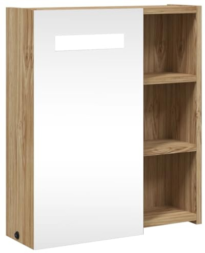 vidaXL Badrumsskåp med spegel och LED-ljus ek 45 x 13 x 52 cm