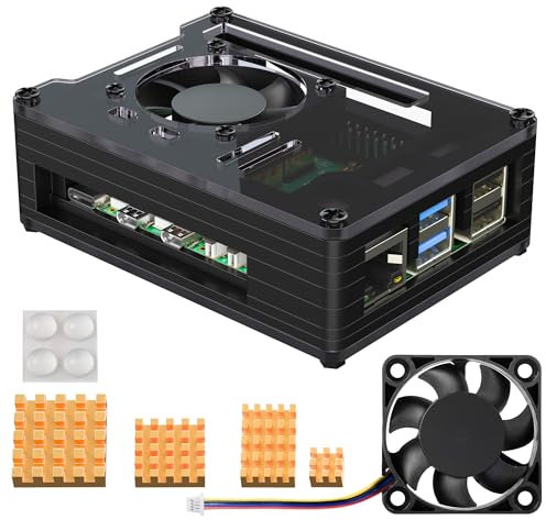 Bruphny Gehäuse für Raspberry Pi 5 Case: Mit 4Pin 40mm PWM Lüfter Acrylic Case 4pcs Kupfer Kühikörpers Kompatibel Mit Rasberry Pi 5 8gb 4gb (Unterstützt Offiziellen für Raspberry Pi 5 Aktivkühler)