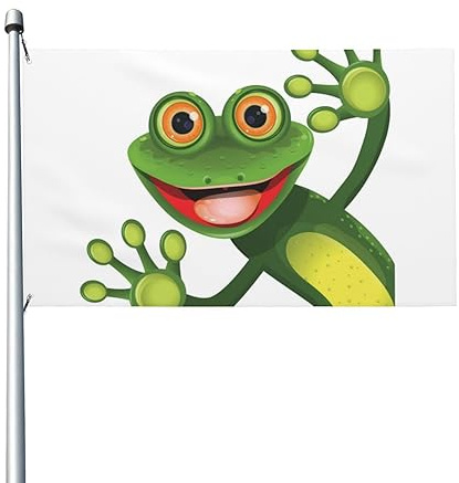 Grüne Frosch-Flagge, 90 x 150 cm, doppelseitig, Gartenflaggen, Willkommensflaggen, Banner, Dekoration für Hof, Veranda, Rasen