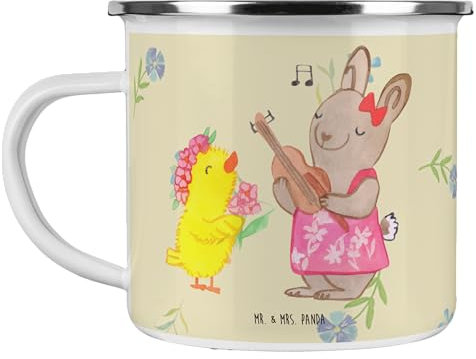 Mr. & Mrs. Panda Camping Emaille Tasse Ostern Frühlingsgefühle - Ostergeschenke, Osterdeko, Geschenk, Tasse Emaille, Edelstahl Trinkbecher,