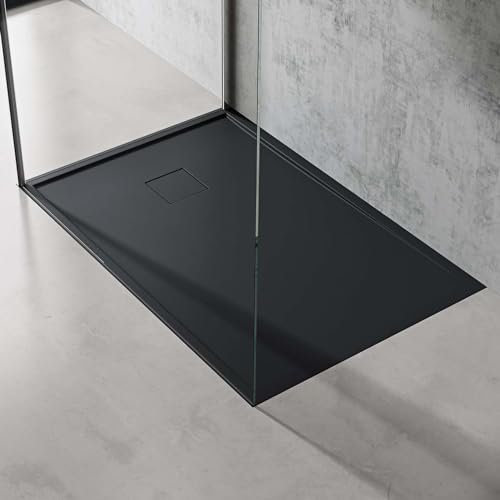 doporro Duschtasse Duschwanne 80x120x4 Mineralguss Anthrazit Ablaufgarnitur