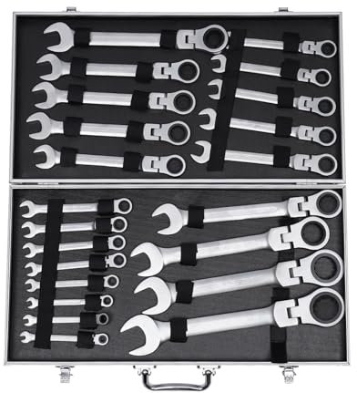 VonVVer 22 stycken spärrnyckel set 6–32 mm – gaffelnyckel ringmun-nyckelsats, ringskiftnyckelsats, gaffelnyckelset, stabil väska, ring, munlås, nyckelset, verktyg