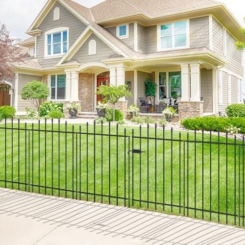 FOREHOGAR Metal Garden Fence with Gate 36 in H x 12 ft L, 1 Gate + 5 Panels Border Dog Fence Panels Animal Barrier, No Dig Garden Fencing for Yard Patio Flower Bed Lawn Outdoor, Arch Black