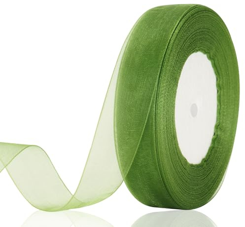 jijAcraft 20mm Transparent Organzaband Salbeigrün: Chiffonband für Geschenk 45m Schmal Tüllband für Schleife Hellgrün Transparent Geschenkband für Blumen Basteln, Weihnachtsbaum