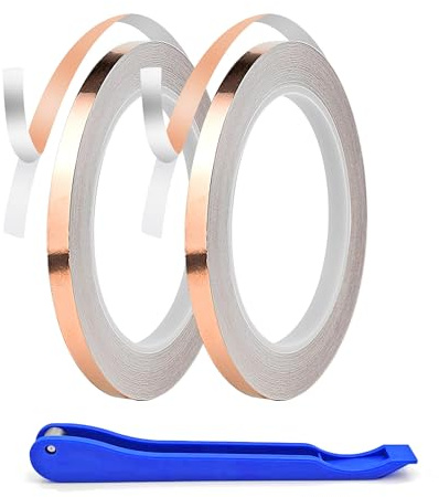 Kupferfolie mit silberfarbener Rückseite, 0,6 cm für Buntglas, 1,5 mm dick, 36 Meter, 2 Rollen, mit Kupferfolien-Handfolie