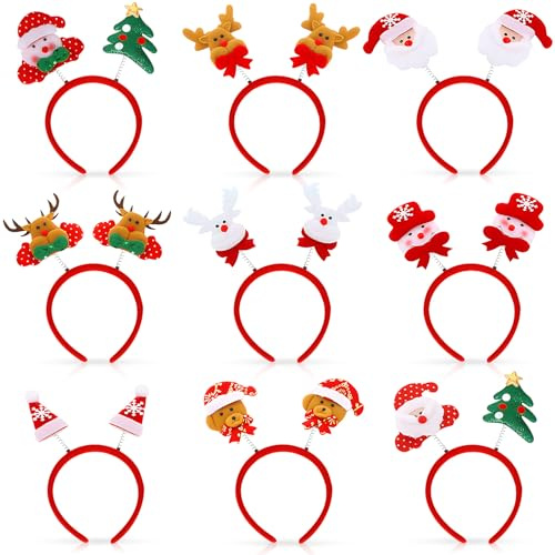 ZZXLOPEZ Weihnachtsstirnbänder, 9 Stück Weihnachtskopfschmuck, Weihnachtsfeier Dekoration, Haarreifen, Haarschmuck, Weihnachts Dekoration, Weihnachtsstirnband Haarschmuck für Erwachsene und Kinder