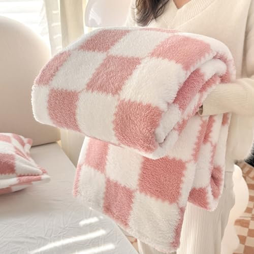 Grexenta Karierte Flanell-Überwurfdecke, weich, gemütlich, Schachbrettmuster, Decke für Bank, Sofa, Bett, luxuriös, warm und gemütlich für alle Jahreszeiten (Rosa, 150 x 200 cm)