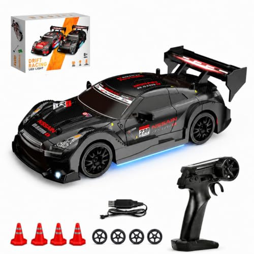 Siereolly Drift Car 1:24 Rennauto Ferngesteuert 20km/h 4WD 2,4 GHz Fernsteuerung Mini RC Car mit Zwei Batterien LED-Leuchten Für Kinder