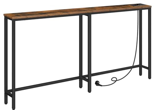 HOOBRO Mesa de Consola Estrecha con Toma de Corriente y Puerto USB, Mesa de Entrada con Estación de Carga, Mesa de Sofá, Mesa Auxiliar, para Entrada, Pasillo, Sala de Estar, Marrón Rústico EBF165CXG01