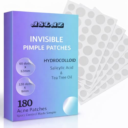 Acne Patches (180 Counts) with Salicylic Acid & Tea Tree Oil Hydrocolloid Spot Patches for Face Invisible Pimple Patches Zit Dressing Cover Instant Blemish Stickers for Breakouts