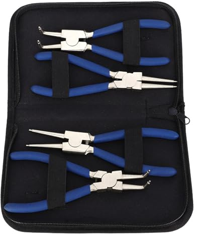 4-delat professionellt set med säkringsringstång, 17,8 cm inuti och utanför, rak, böjd låsring-snäpptång-set, robust C-clip-tång för att hålla fast avdragare