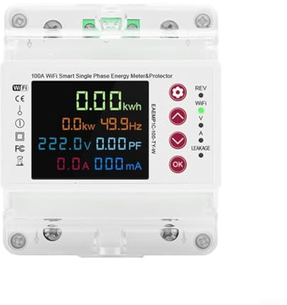 RANRAO Bidirektionales WLAN-Energiemessgerät, 100 A, DIN-Schiene, intelligenter Spannungsschutz, Leistungsmonitore für Tuya-App, mit Fernbedienung und Sprachsteuerung