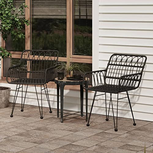 Iiaky Gartenstühle 2 STK. mit Armlehnen GartenstüHle Gartensessel Outdoor Garten StüHle Terassenstuhl Schwarz 56x64x80 cm PE-Rattan