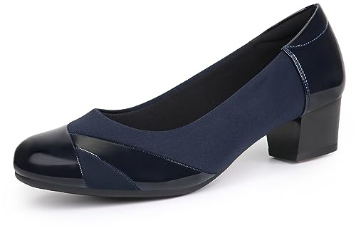 Ortho+Rest Women Bunion Court Shoes Low Heel Orthopedic Slip on Dress Shoes （4,Navy