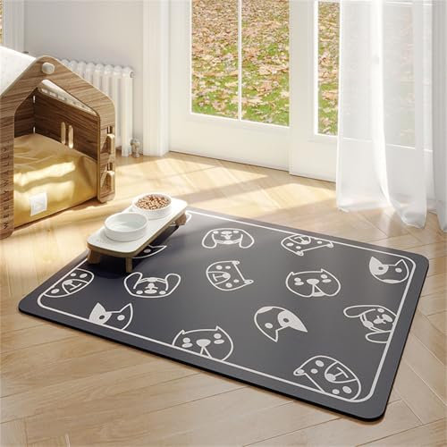 Hearda Futtermatte Hund rutschfest,Napfunterlage Hund Saugfähig Katzen Futternapf Unterlage Schnelltrocknend Unterlage Katzennapf Futternapf Matte Haustier Futtermatte (50x70cm,Hund – Dunkelgrau)