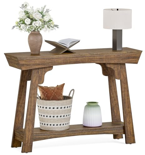 LITTLE TREE 41-Zoll-Konsolentisch mit Stauraum, 2-stufiger Sofatisch hinter der Couch, Landhaus-Eingangstisch für Wohnzimmer, Flur (Rustikales Braun)