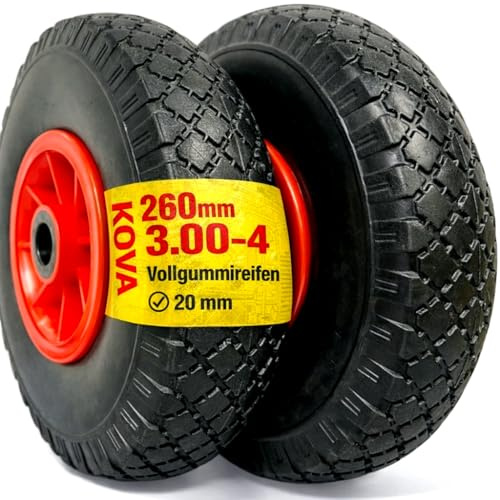 2X Sackkarrenrad PANNENSICHER 260 x 75mm, Nabe Ø20×75, 3.00-4, Sackkarren & Bollerwagen Rad Ersatzrad Reifen Räder für Sackkarre Bollerwagenrad Sackkarrenräder Sch/Rot, PU