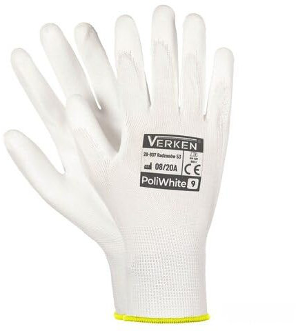 VEPATIM 12 Paar Montagehandschuhe Arbeitshandschuhe Polyester Polyurethan L-9 weiss
