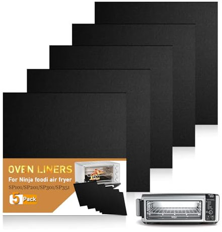 Reusable Oven Liner for Bottom of Oven Compatible with Ninja Foodi Air Fryer, YTFGGY 5 Pack Non-Stick Air Fryer Accessories, Pre-Cut Square for SP101/SP201/SP301/SP351, 12x12 (5, Black)