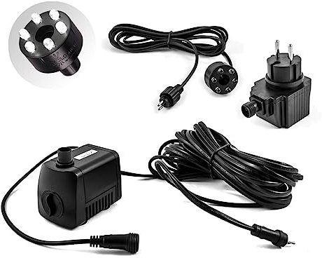 CLGarden Springbrunnenpumpe mit LED Beleuchtung kaltweiß Wasserpumpe 12 Volt 500l/h für Zierbrunnen Teich