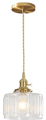 Hnexsei Moderne Glas-Pendelleuchte mit Gold E27 Metallfassung, Textur-Schirm, Höhenverstellbares Aufhängekabel, Ideal für Küche, Esszimmer und Wohnzimmer (Transparent gestreift)