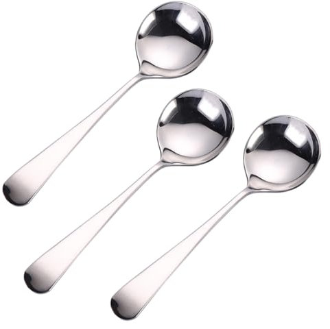 Holibanna 3pezzi Cucchiaio Da Dessert in Acciaio Inossidabile Cucchiaio Da Portata Rotondo Manico Ergonomico Liscio e Fine Facile Da Trasportare e Utilizzare Per Casa e Ristorante