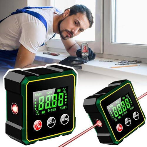 WAXCMXYH Magnetischer digitaler Winkelmesser, wiederaufladbarer Winkelmesser, 4-seitige magnetische Wasserwaagenbox mit LCD-Hintergrundbeleuchtung, Winkelmesser, Neigungsmesser, automatische