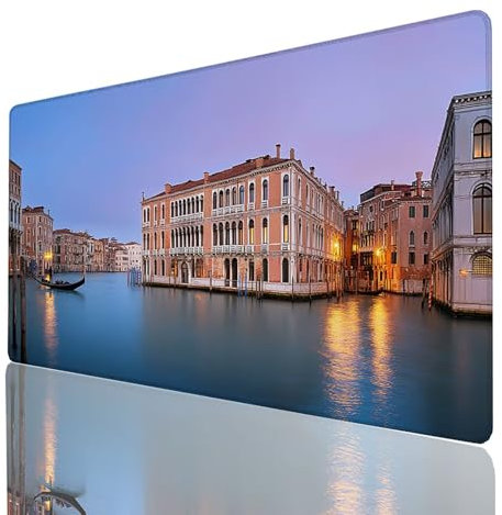 Tapis de Souris XXL 1400x600x3mm, Grand Tapis Bureau Ville d'eau, Bords Cousus Antidérapant et Imperméable, Venise Mouse Pad Compatible Clavier sans Fil et Souris sans Fil, Gaming Accessoire GYL-6530