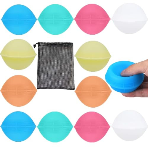 Reusable Water Balloons Safer Non Magnetic Silicone Leak Proof Water Balloon Bombs Quick Fill in One Second Water Toys for Kids Adults Summer Games 12PCS Water Balls with Storage Bag
