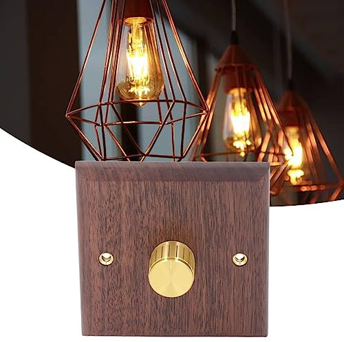 SustVita Dimmer Switch with Brass Knob Black Walnut Wood Rotary Dimming Switch for Home Light 200‑