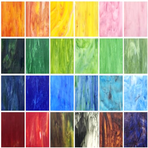 24 Stück Buntglas Blätter,10,2x15,2cm Buntglas Zubehör für BuntglaProjekte Vielfalt Glas Mosaikfliesen Kunst Buntglas Verschiedene Kathedrale Glas für DIY Home Dekoration