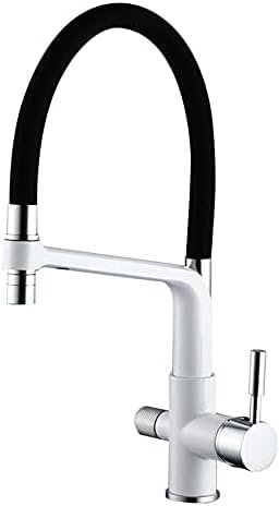 Modern Pull Down Kitchen Sink Mixer Tap with Dual Function Sprayer and Water Filter System 3 Way Kitchen Faucet with Black Rubber Shower Hose Brushed Nickel Finish