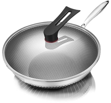Padella antiaderente in acciaio inox con coperchio, antigraffio a nido d'ape per cucina