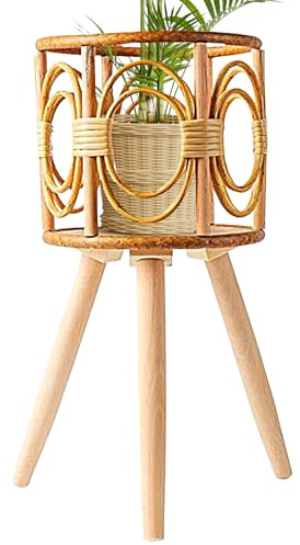 Protoence Rattan Pflanzenständer - Geflochtener Blumentopfhocker mit Beinen - Boho-Stil Pflanzenregal Für Sukkulenten Innen Außen Balkon Garten Schlafzimmer