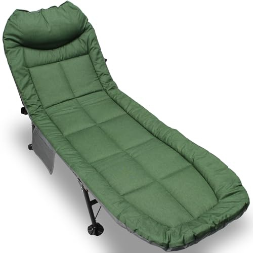 DNA Leisure Carp Fishing Bedchair with 6 Legs – Thick Padded Reclining Chair Bed System with Pillow – Ideal for Beginners, Camping & Overnight Sessions