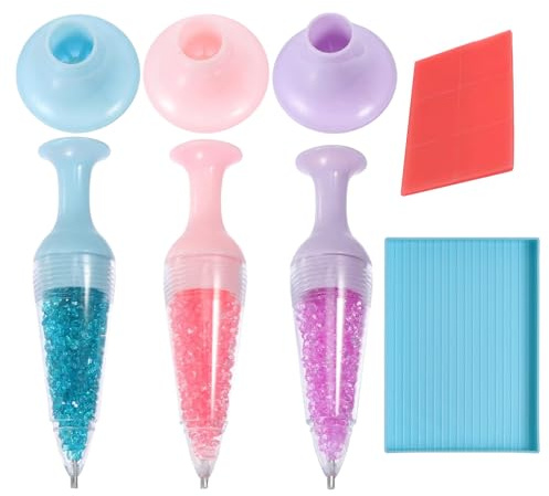 Stylo d'accessoires - 12 cm - Outils de peinture - Stylos avec design de pot de fleurs - 3 pierres strass en polypropylène - Avec plateau et argile adhésive - Kit d'outils de pointillage pour