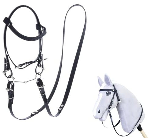 LarDen Hobby Horse Trense mit Zügeln | Komplettes Zaumzeug ohne Nasenriemen Pure Black | Hobbyhorse Zubehör | für Steckenpferd, Stockpferd, Hobby Horsing, Spielpferd