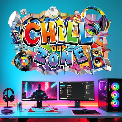 decalmile Wandsticker Spruch Chill Out Zone Wandtattoo 3D Videospiel | Abziehbare und Aufklebbare Wandaufkleber, DIY Abnehmbare Wandkunst Abziehbilder, Wandfreundlich, Leuchtenden Farben