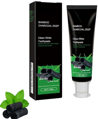 Bamboo Kålande tandblekande tandkräm, fluoridfri, naturlig blekande tandkräm med aktivt kol, emaljsäker, antiplack tandkräm för känsliga tänder, fräsch mynta SLS-fri (1 st)