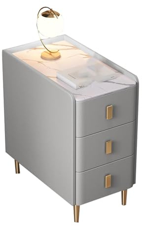 JTPMYFT Mesita de Noche Estrecha de 19 cm con 3 cajones y Esquinas Redondeadas for Espacios pequeños, dormitorios, cómodas y dormitorios.(Light Gray,40 * 40 * 60cm)