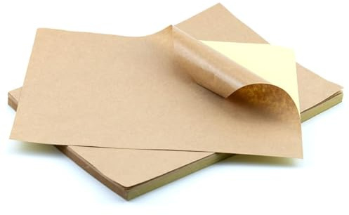 A4 Kraftpapier Selbstklebendes Aufkleber Etiketten,Kraftpapier Selbstklebendes,200PC Blätter Papier zum Bedrucken Etiketten Bedruckbar,Laserdrucker,Tintenstrahldrucker, Aufkleber Papier Craft Sticker