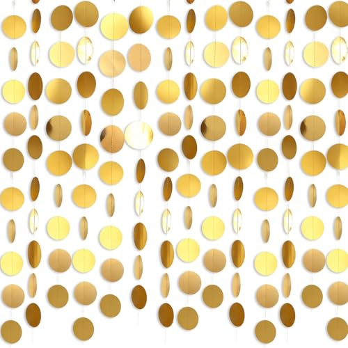 4 Stück Girlande Gold,Party Deko Geburtstag Happy Goldene Papier Garland | Birthday Aufhängen Glitzer Runde Kreise Girlanden Decorations für Karneval Valentinstag Hochzeit Punkte Garlands(13 Foot)