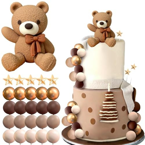 Orsacchiotto decorazione torta per battesimo ragazzo ragazza 1 anno marrone scuro torta decorazione per matrimonio baby shower compleanno festa