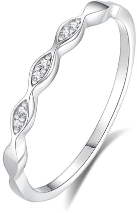 Stfery Welle Diamantring Platin, Stapelring Damen Echt Gold Gr.57 (18.1)