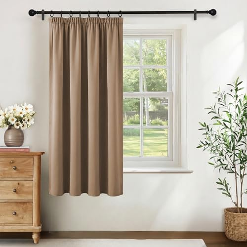 KGORGE Rideau Court Occultant 140x160 Isolant Thermique Intérieur Moka | Galon Fronceur, 1 Panneau, Rideaux Opaques, Anti Froid et Chaleur, Anti UV, pour Fenêtre Dressing Placard Cuisine Salon
