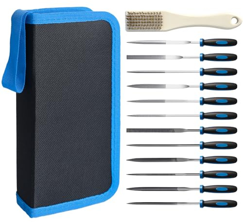 13PCS Needle Files Set, Metal File Set with 6 Steel File, 6 Diamond File, Cleaning Brush and Zipper Bag, Plastic Carving Tool, DIY Carving Tool Kit, Ideal Hand Tool for Crafts, Metal, Woodworking