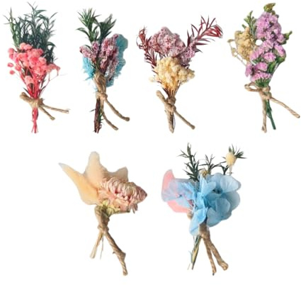 PBAHAUP Lote de 6 Ramos de Flores Secas Naturales Mini, Ramilletes Pequeños para Decoración de Bodas, Centros de Mesa DIY, Marcos de Fotos, Fiestas y Hogar, Set de 6 Paquetes